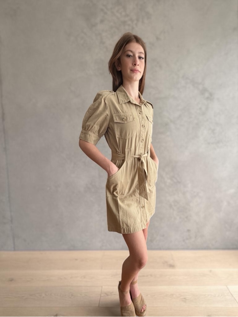 Maven West Khaki Cargo Pocket Mini Dress - Picture 3 of 7